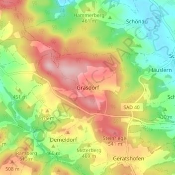 Mapa topográfico Grasdorf, altitud, relieve