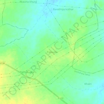 Mapa topográfico Patauda, altitud, relieve