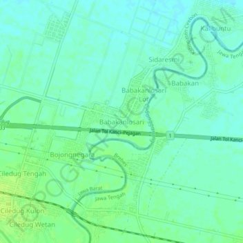 Mapa topográfico Babakanlosari, altitud, relieve