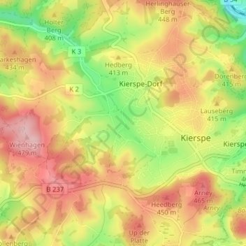 Mapa topográfico Vor den Eicken, altitud, relieve