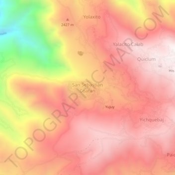 Mapa topográfico San Sebastián Coatán, altitud, relieve