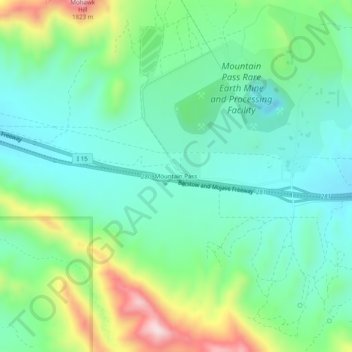 Mapa topográfico Mountain Pass, altitud, relieve