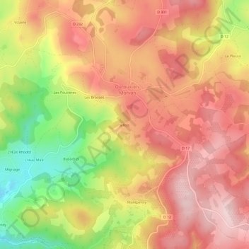 Mapa topográfico Jallois, altitud, relieve