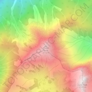 Mapa topográfico Cheam Peak, altitud, relieve
