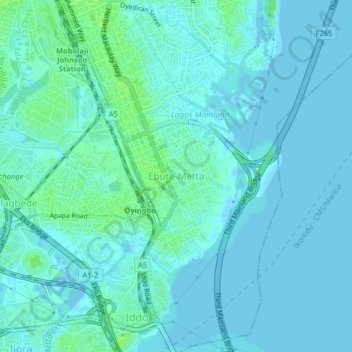 Mapa topográfico Ebute-Metta, altitud, relieve
