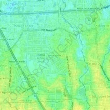 Mapa topográfico Srengseng, altitud, relieve