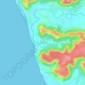 Mapa topográfico Mandrem, altitud, relieve