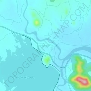 Mapa topográfico Sorada, altitud, relieve