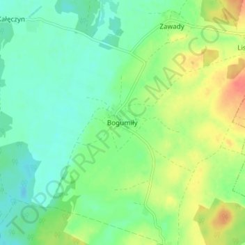 Mapa topográfico Bogumiły, altitud, relieve