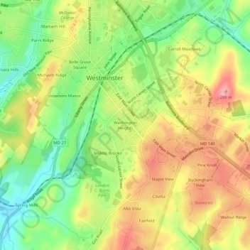 Mapa topográfico Washington Heights, altitud, relieve