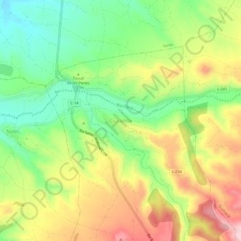 Mapa topográfico Ciutadilla, altitud, relieve