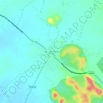 Mapa topográfico Vettavalam, altitud, relieve