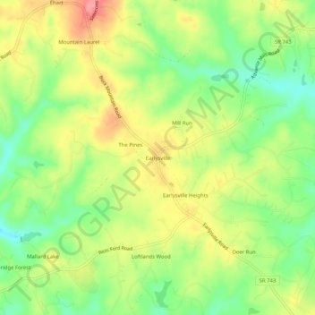 Mapa topográfico Earlysville, altitud, relieve