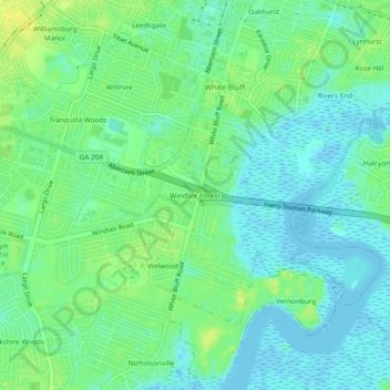 Mapa topográfico Windsor Forest, altitud, relieve