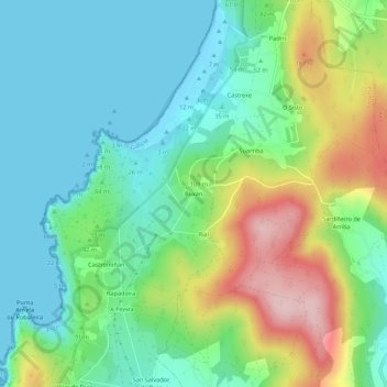 Mapa topográfico Buxán, altitud, relieve