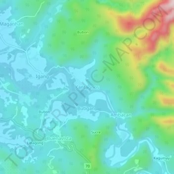 Mapa topográfico Kantagnos, altitud, relieve