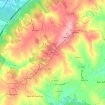 Mapa topográfico Carrascas, altitud, relieve