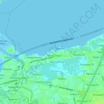 Mapa topográfico Tabing Dagat, altitud, relieve