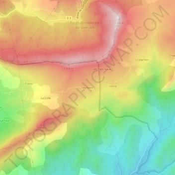 Mapa topográfico Les Naux, altitud, relieve