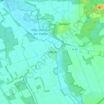 Mapa topográfico Volkse, altitud, relieve