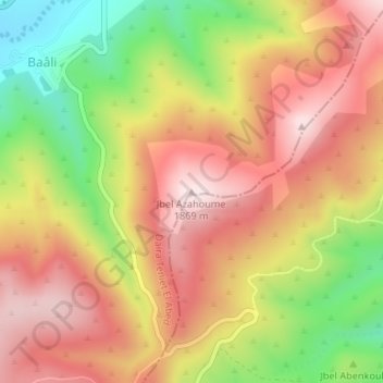 Mapa topográfico Jbel Azahoume, altitud, relieve