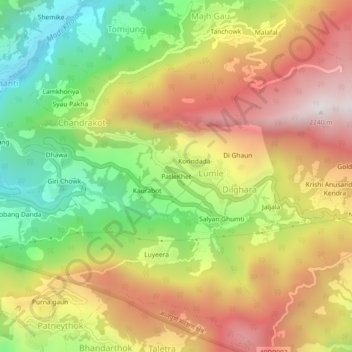 Mapa topográfico PatleKhet, altitud, relieve