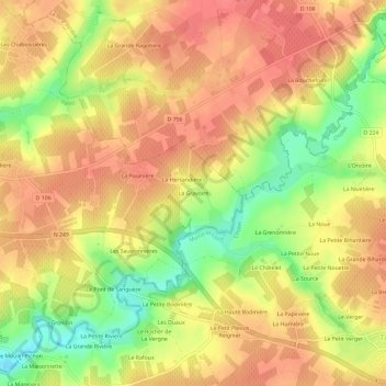 Mapa topográfico La Gravoire, altitud, relieve
