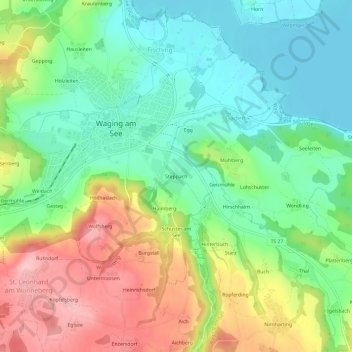 Mapa topográfico Steppach, altitud, relieve