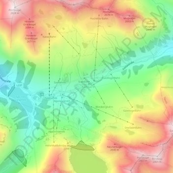 Mapa topográfico Kühtai, altitud, relieve