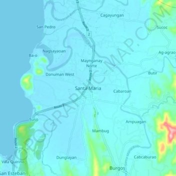 Mapa topográfico Santa Maria, altitud, relieve