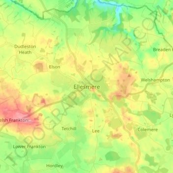 Mapa topográfico Ellesmere, altitud, relieve