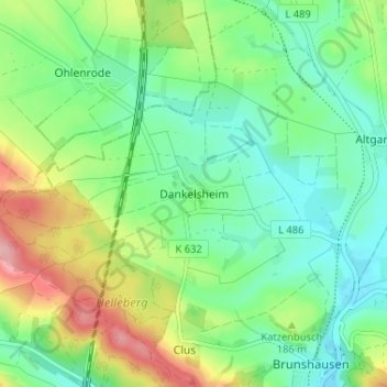 Mapa topográfico Dankelsheim, altitud, relieve