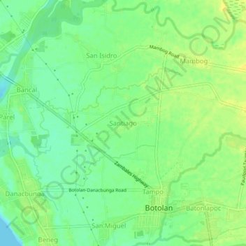 Mapa topográfico Santiago, altitud, relieve