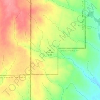 Mapa topográfico Cypress Hills, altitud, relieve