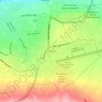 Mapa topográfico Penfui, altitud, relieve