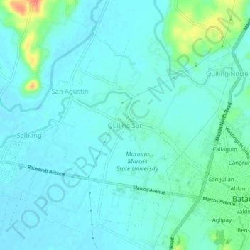 Mapa topográfico Quiling Sur, altitud, relieve