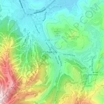 Mapa topográfico Park City, altitud, relieve