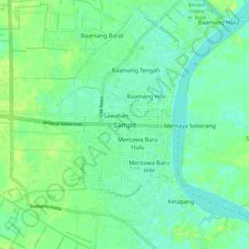 Mapa topográfico Sampit, altitud, relieve