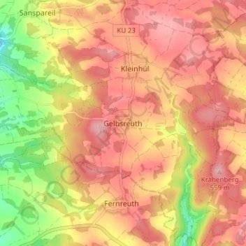 Mapa topográfico Gelbsreuth, altitud, relieve