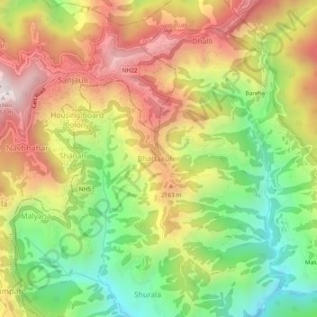 Mapa topográfico Bhattakufer, altitud, relieve