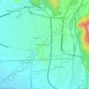 Mapa topográfico Nangcamotian, altitud, relieve