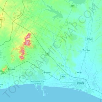 Mapa topográfico Map Kha Phatthana, altitud, relieve