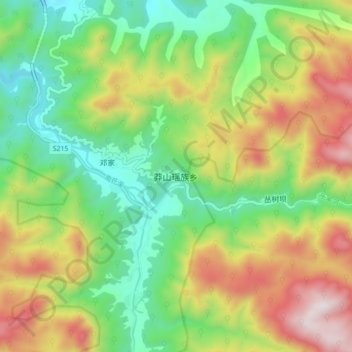 Mapa topográfico Mangshan, altitud, relieve