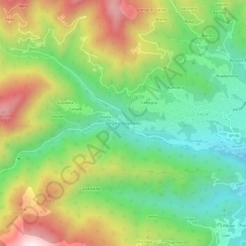 Mapa topográfico Borgata Sangonetto, altitud, relieve