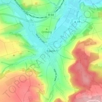 Mapa topográfico Erkeln, altitud, relieve