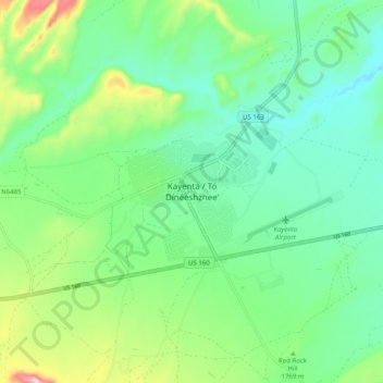 Mapa topográfico Kayenta, altitud, relieve
