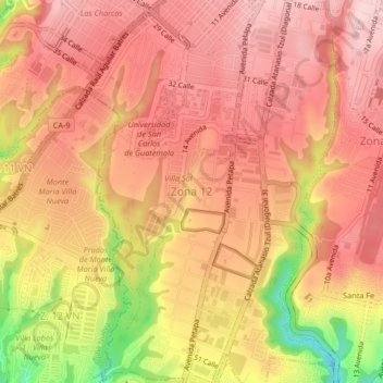Mapa topográfico Zona 12, altitud, relieve