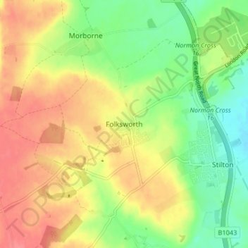 Mapa topográfico Folksworth, altitud, relieve