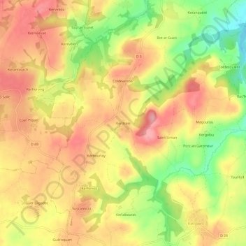 Mapa topográfico Kerdrain, altitud, relieve