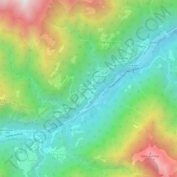 Mapa topográfico Calasca Dentro, altitud, relieve